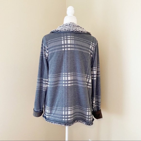 Thread & Supply Sherpa Lined Windowpane Cardigan - M - Picture 3 of 10